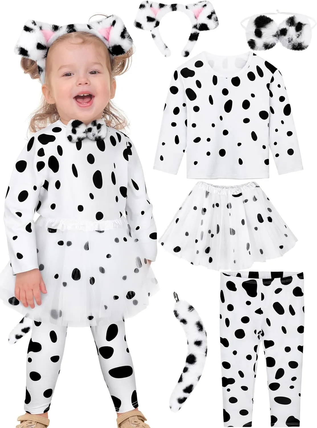 100 Days of School Dalmatians Costume Kids, Girl Cotton Costume Dalmatians Dog Outfit Set T-Shirt Tutu Leggings