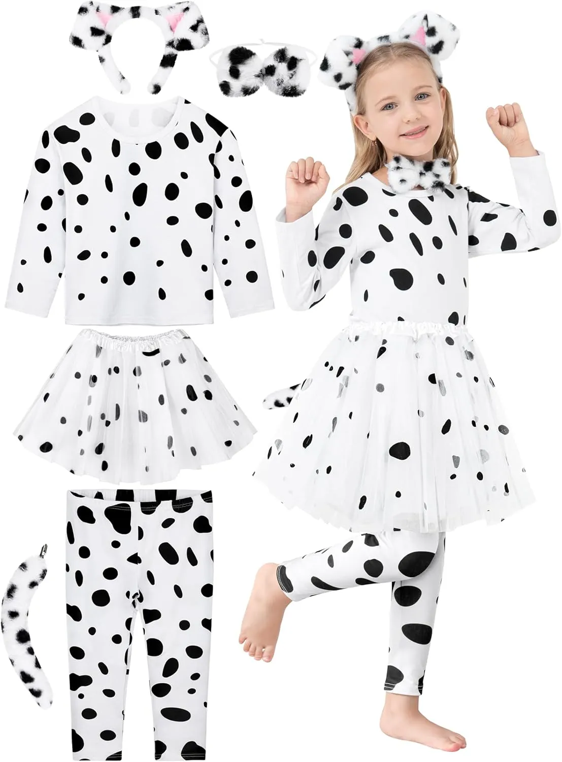 100 Days of School Dalmatians Costume Kids, Girl Cotton Costume Dalmatians Dog Outfit Set T-Shirt Tutu Leggings