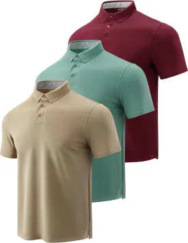 3-Pack Mens Golf Shirt Performance Sport Short Sleeve Moisture Wicking Dry Fit Golf Polo Active Shirts for Men