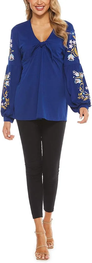 AK Women's Summer Casual Tops Boho Embroidery Mexican Bohemian Tops Shirt Tunic Blouses