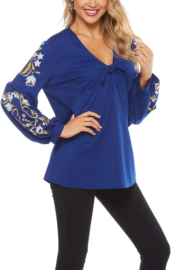 AK Women's Summer Casual Tops Boho Embroidery Mexican Bohemian Tops Shirt Tunic Blouses