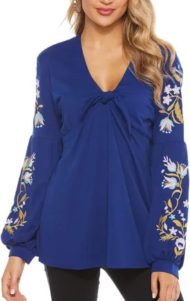 AK Women's Summer Casual Tops Boho Embroidery Mexican Bohemian Tops Shirt Tunic Blouses