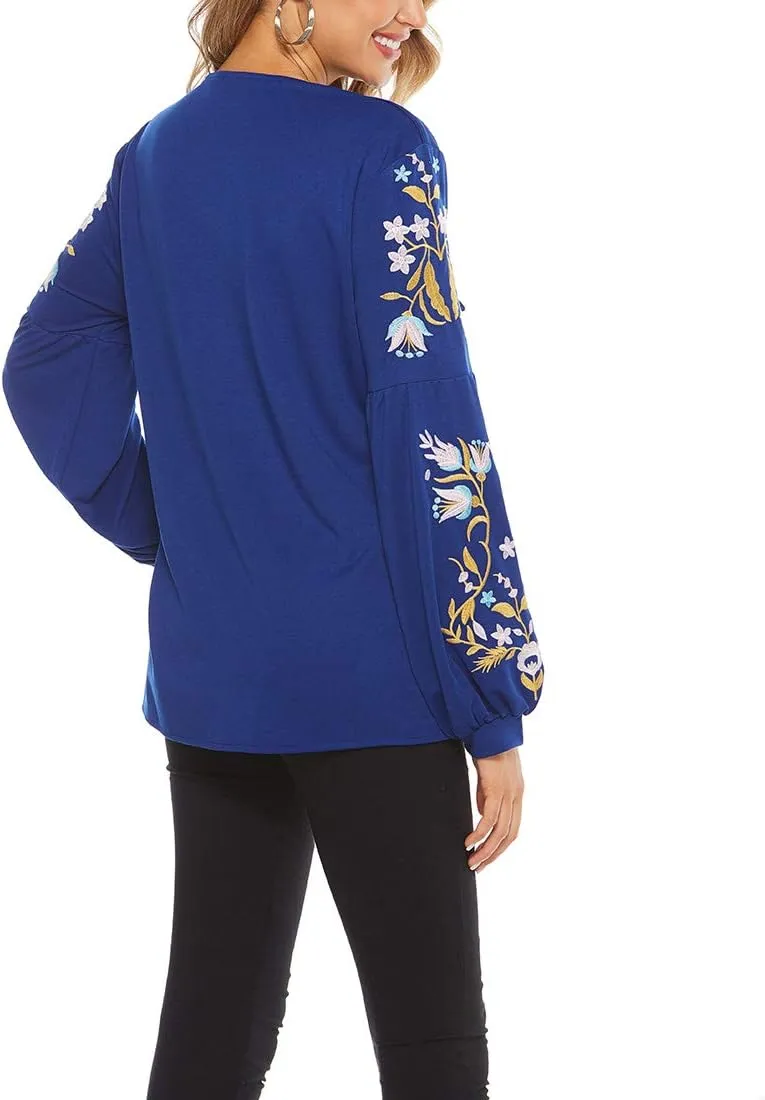AK Women's Summer Casual Tops Boho Embroidery Mexican Bohemian Tops Shirt Tunic Blouses