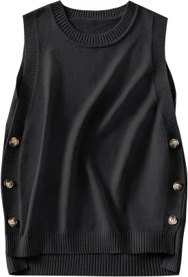 ANRABESS Womens Sweater Vest Summer Sleeveless Crewneck Ribbed Knit Side Button Pullover Tank Tops 2025 Outfits