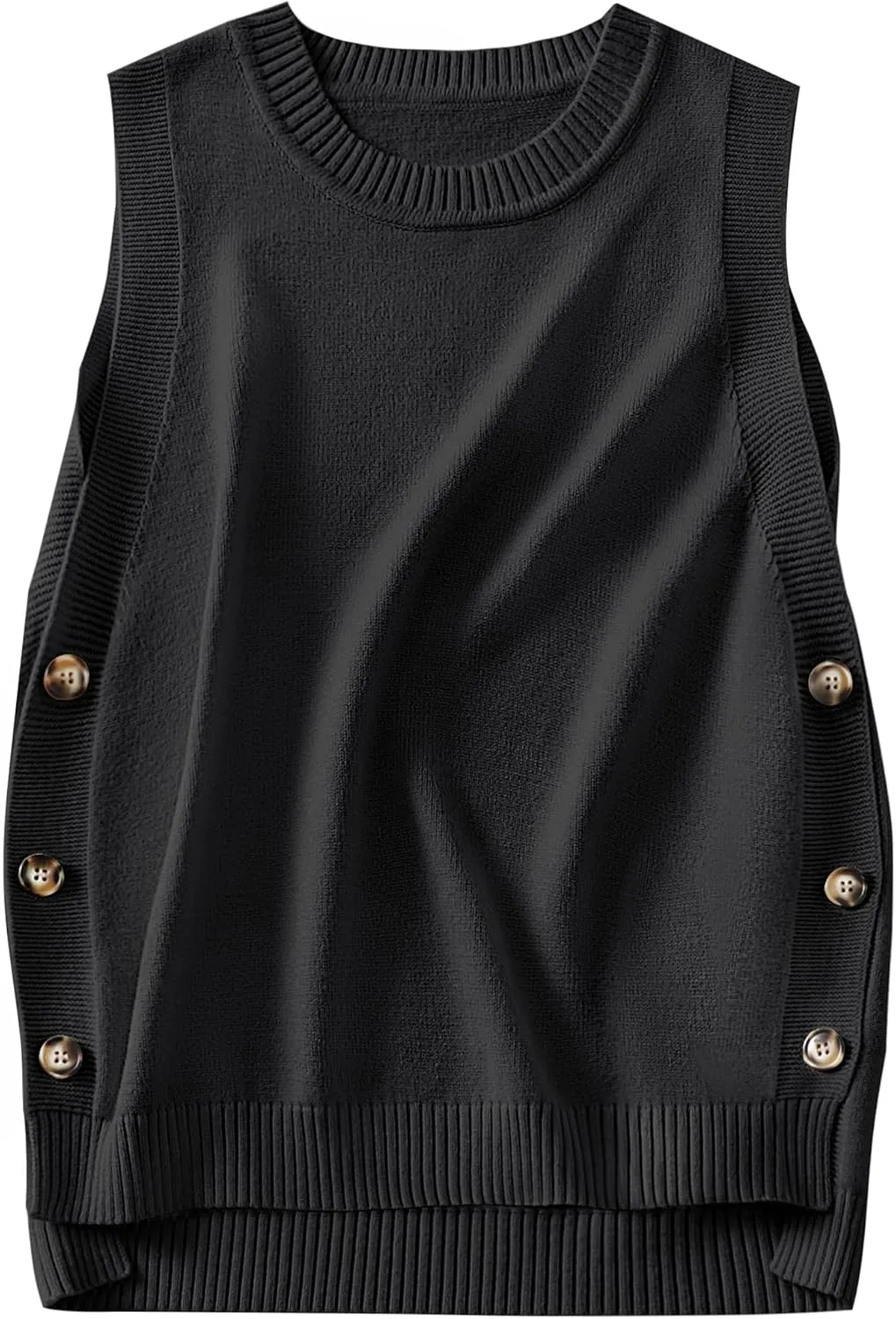 ANRABESS Womens Sweater Vest Summer Sleeveless Crewneck Ribbed Knit Side Button Pullover Tank Tops 2025 Outfits