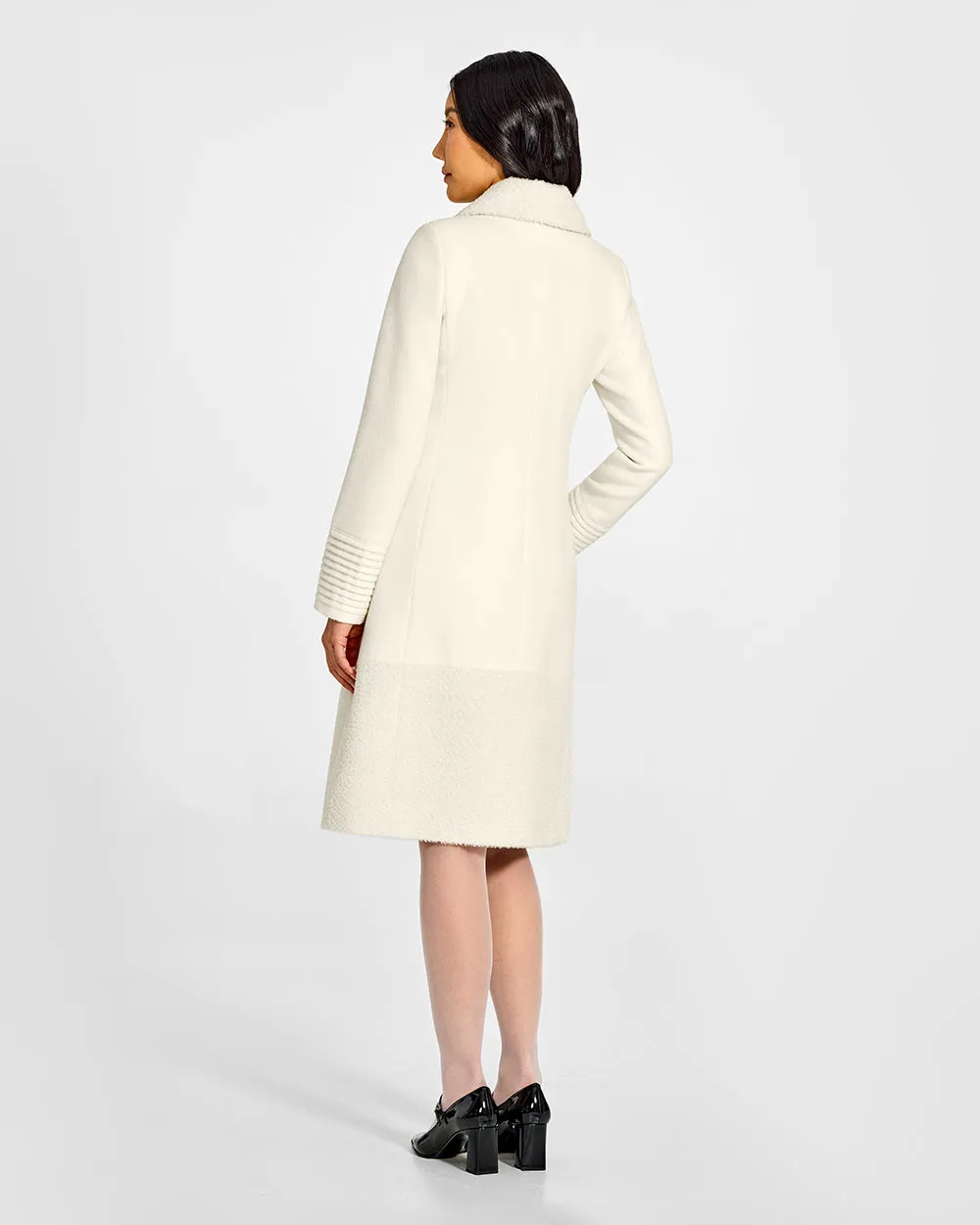 Baby Alpaca Empire Waist A-line Coat with Bouclé Alpaca Collar and Trim