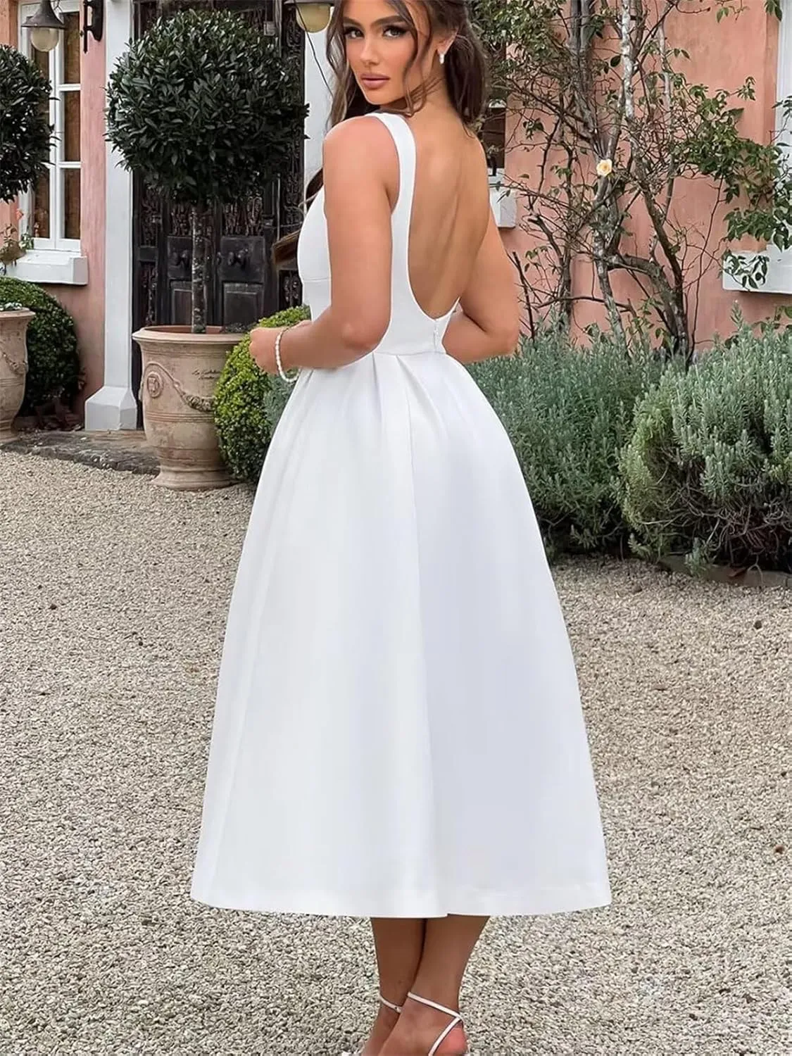 Boat Neck Prom Dresses A Line Satin Formal Evening Dress Tea Length Wedding Guest Gowns