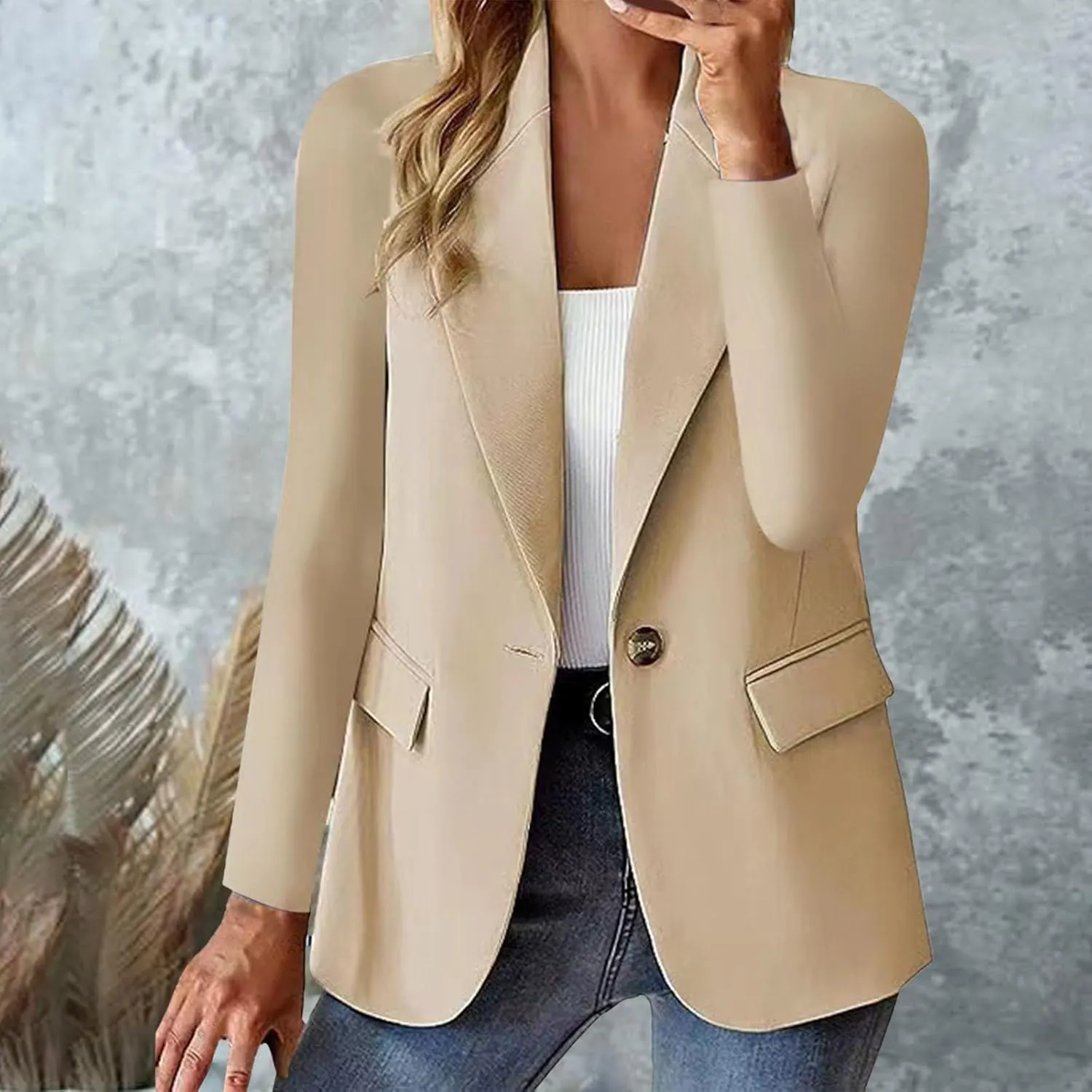 Bussiness Blazers for Women 2025 Lightweight Long Sleeves Single Button Office Blazer Jacket Open Front Cardigans