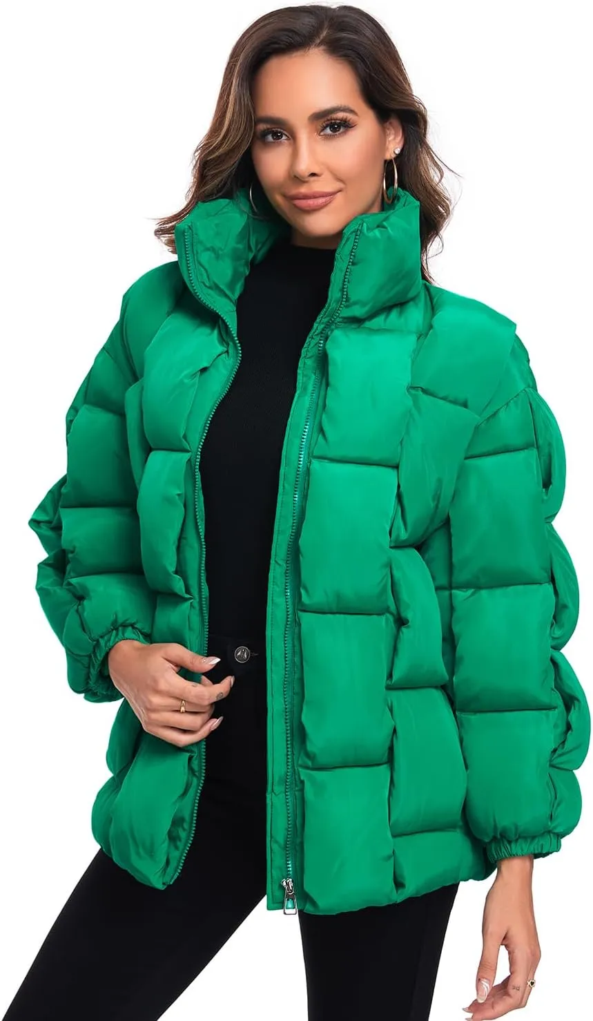 Epsion Womens Winter Casual Puffer Jacket Padded Long Sleeve Full Zipper Stand Collar Pockets Quilted Coats Outwear