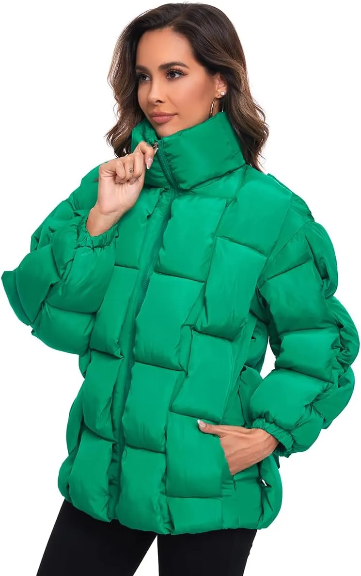Epsion Womens Winter Casual Puffer Jacket Padded Long Sleeve Full Zipper Stand Collar Pockets Quilted Coats Outwear