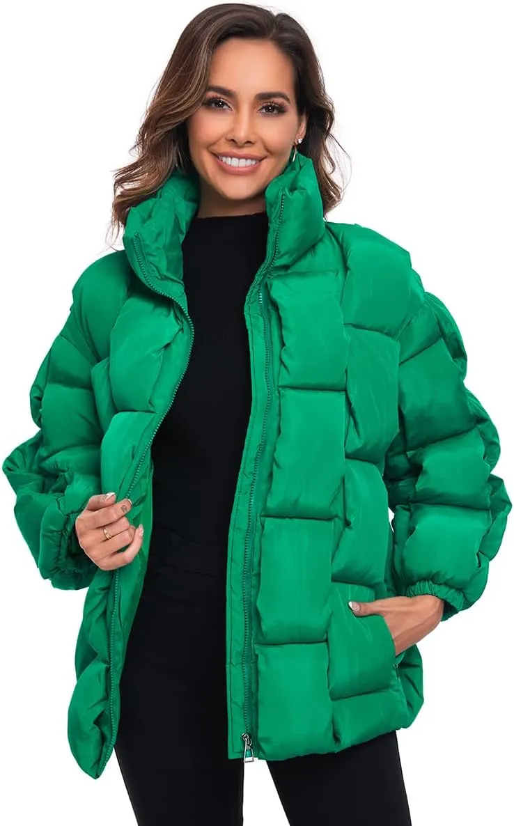 Epsion Womens Winter Casual Puffer Jacket Padded Long Sleeve Full Zipper Stand Collar Pockets Quilted Coats Outwear