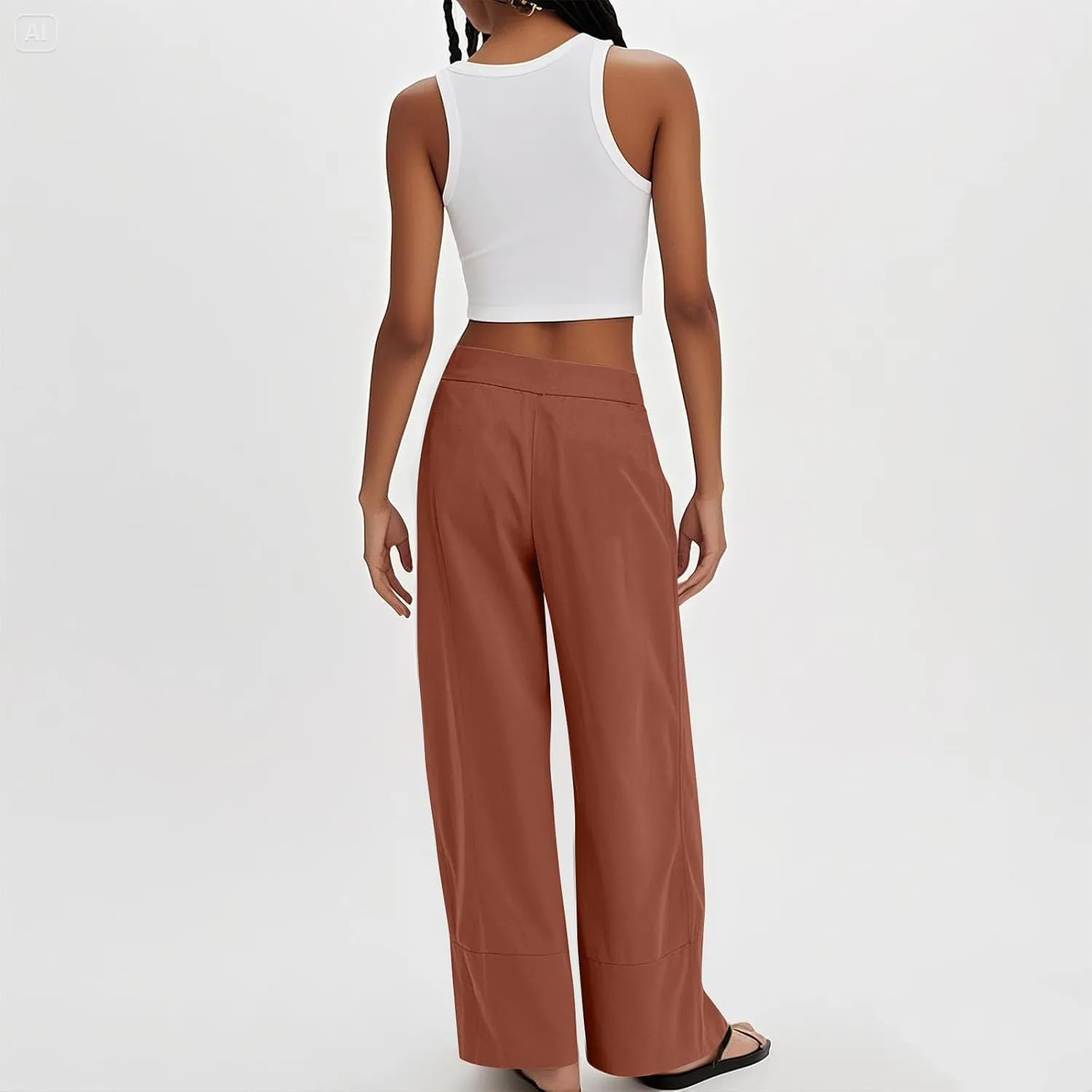 fanmpghleoo Linen Pants Women Summer Wide Leg Casual Palazzo Beach Pants Loose Lounge Linen Trousers with Pockets
