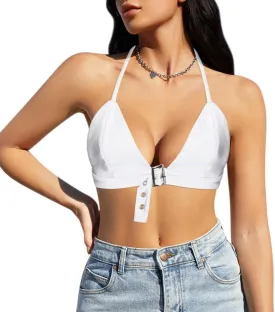 Giovacker Women's Slim Adjustable Spaghetti Straps Crop Tops Bandage Cutout Tube Top Tank Cami Champagne