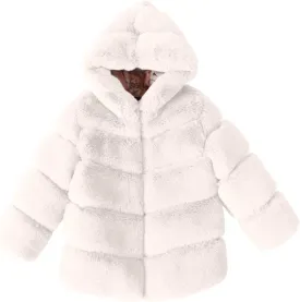 Girls Faux Fur Jacket Plush Sherpa Teddy Coat with Hood Toddler Winter Coats Warm Fuzzy Jackets Trendy Outerwear