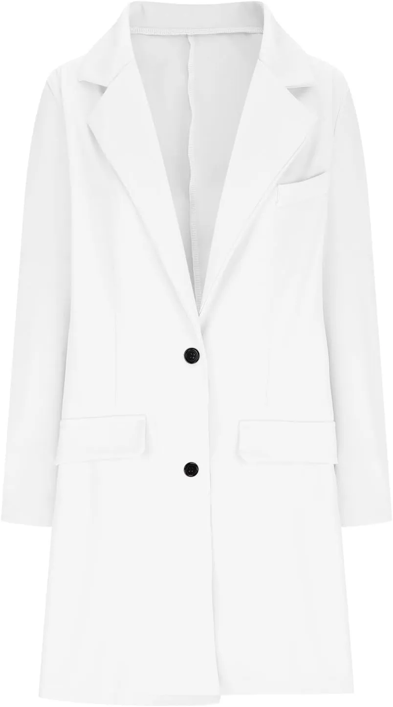 Hvyesh Women's Long Wool Blend Pea Coat Winter Casual Overcoat Notched Lapel Collar Trench Coat Belted Long Jacket Outerwear
