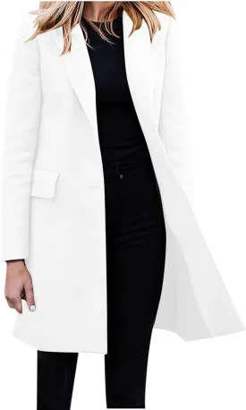 Hvyesh Women's Long Wool Blend Pea Coat Winter Casual Overcoat Notched Lapel Collar Trench Coat Belted Long Jacket Outerwear