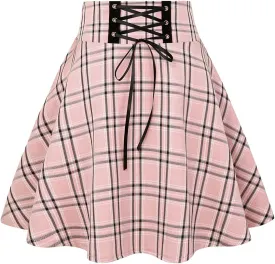 IDEALSANXUN Gothic Plaid Mini Skirts for Women Short High Waist Plaid Skirts