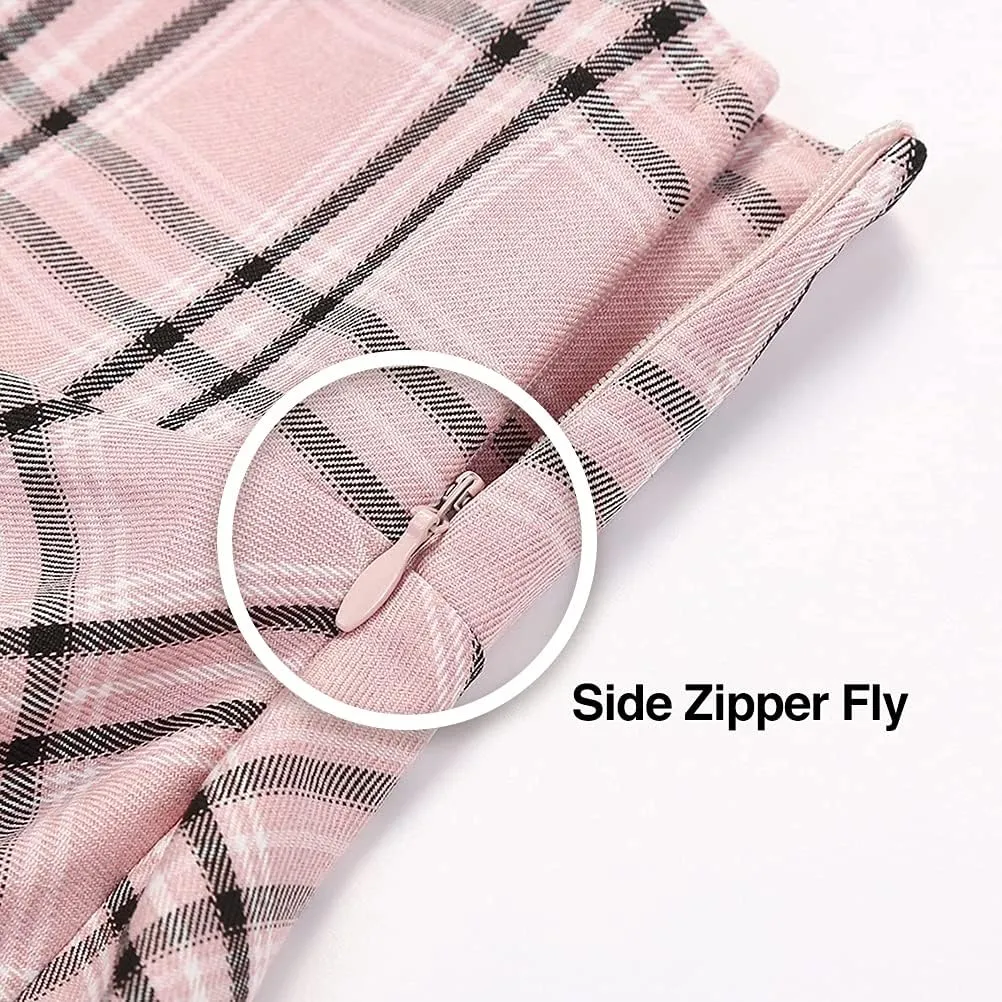 IDEALSANXUN Gothic Plaid Mini Skirts for Women Short High Waist Plaid Skirts