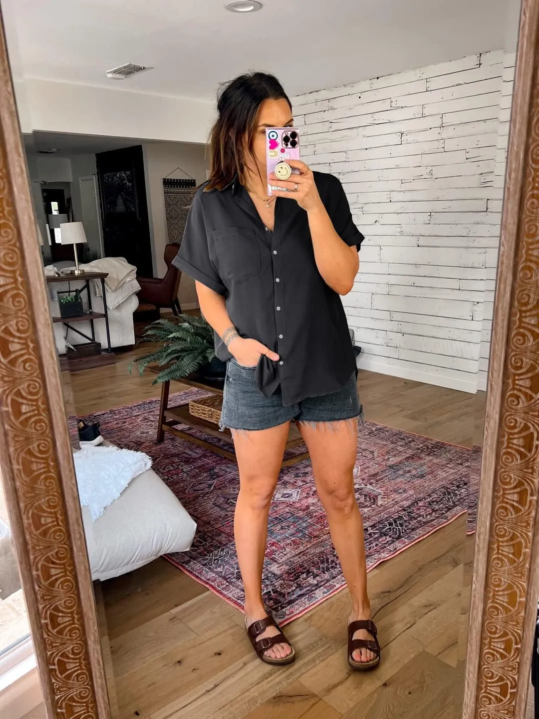 Inorin Womens Casual Short Sleeve Button Down Shirts V Neck Collared Shirt Tops Blouses with Pockets
