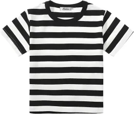 Kids Striped T Shirt, Boys Girls Short Sleeve T-Shirts, Crewneck Tee for Kids 3-12 Years