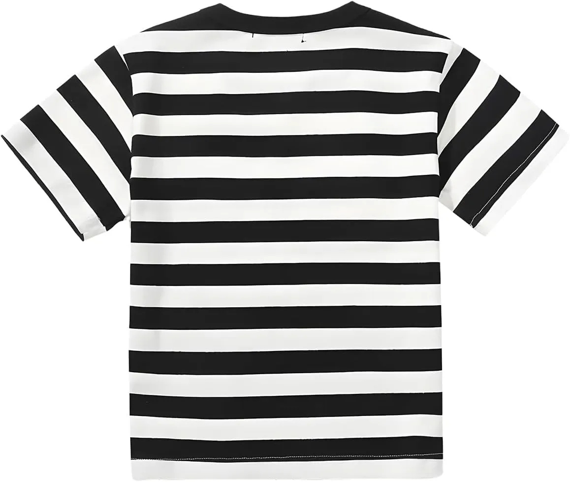 Kids Striped T Shirt, Boys Girls Short Sleeve T-Shirts, Crewneck Tee for Kids 3-12 Years