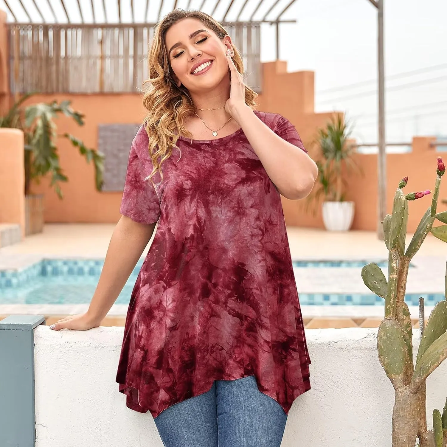 LARACE Short Sleeve Shirts for Womens Plus Size Tops Casual Summer Clothes Asymmetrical Tunic Blouses