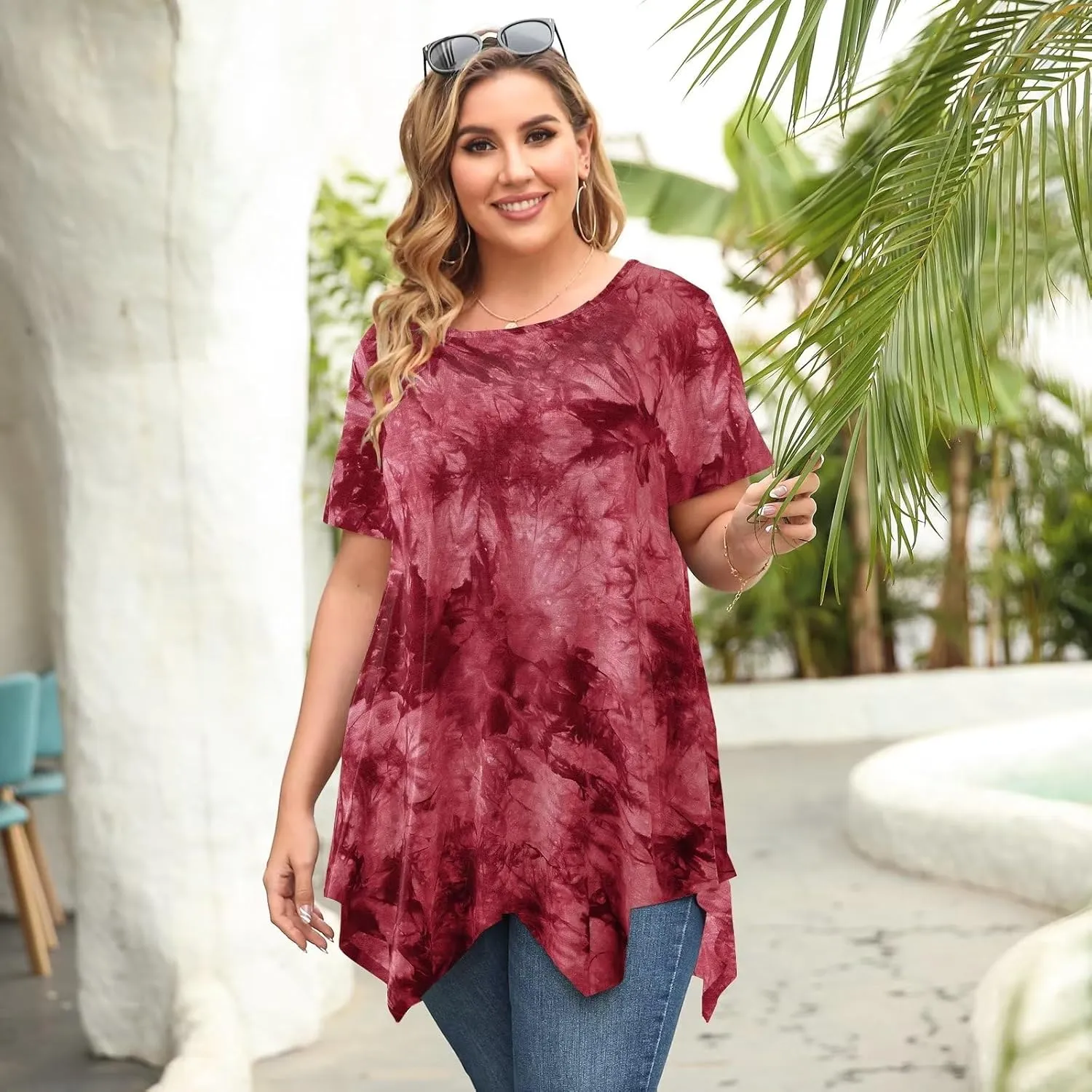 LARACE Short Sleeve Shirts for Womens Plus Size Tops Casual Summer Clothes Asymmetrical Tunic Blouses