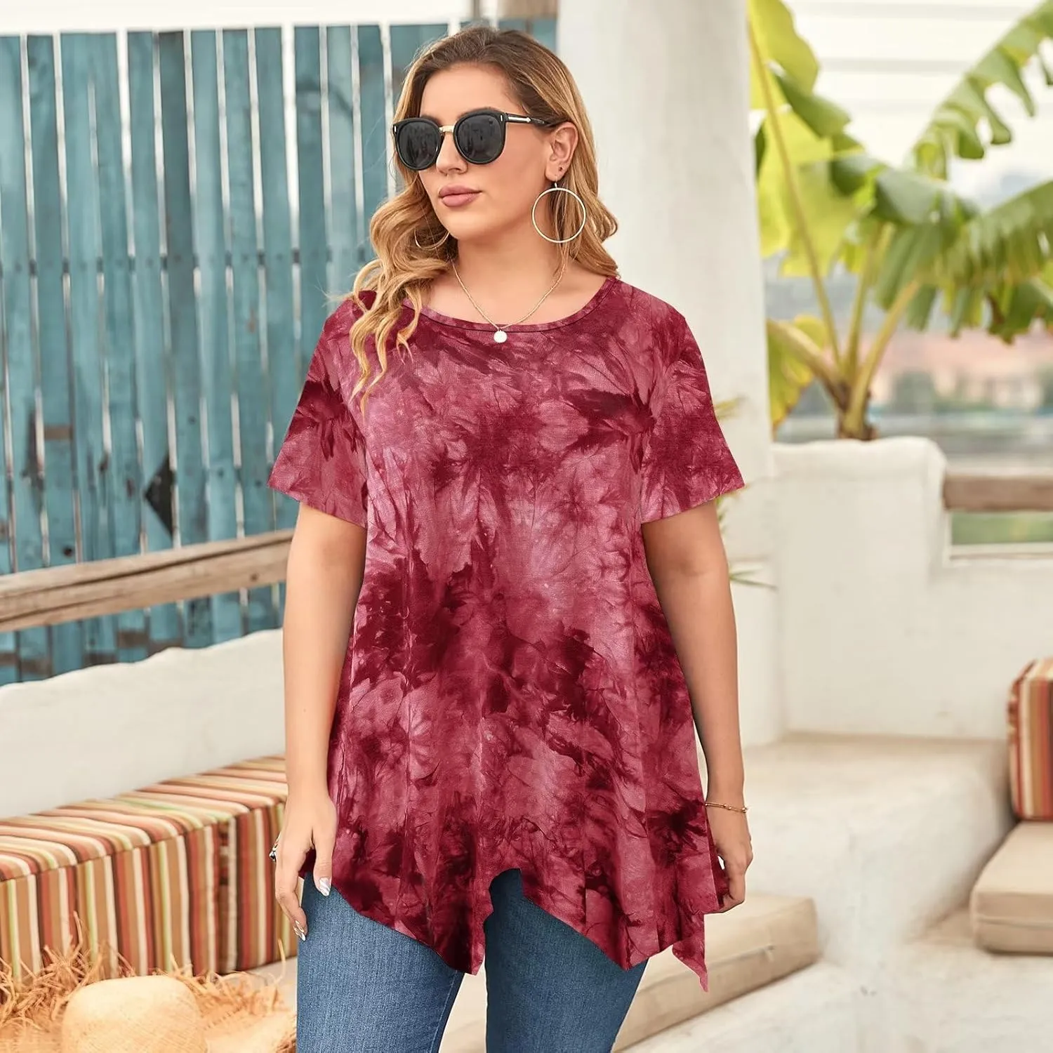 LARACE Short Sleeve Shirts for Womens Plus Size Tops Casual Summer Clothes Asymmetrical Tunic Blouses