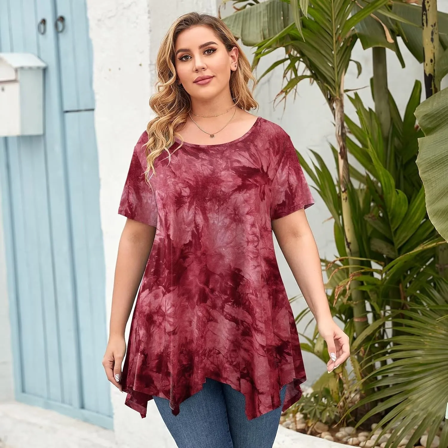 LARACE Short Sleeve Shirts for Womens Plus Size Tops Casual Summer Clothes Asymmetrical Tunic Blouses