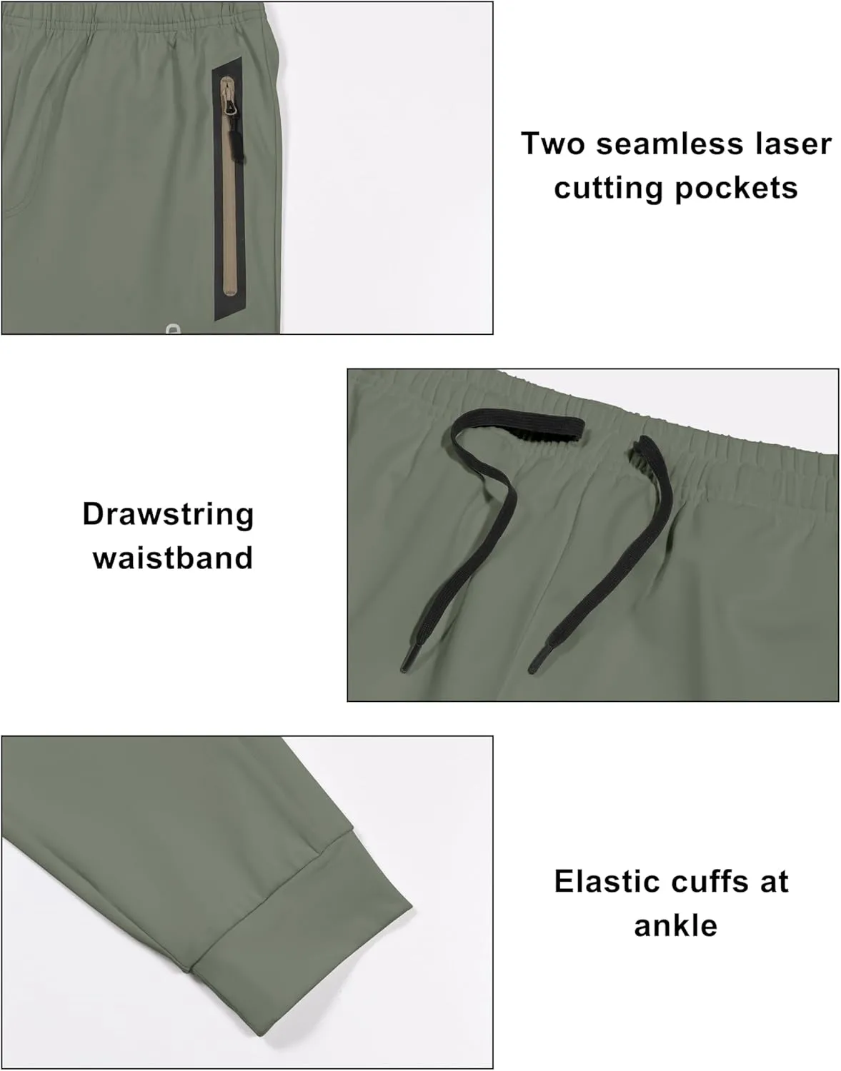 Little Donkey Andy Men's Lightweight Tapered Joggers, Quick-Dry Stretch Athletic Track Pants for Running, Gym, and Training