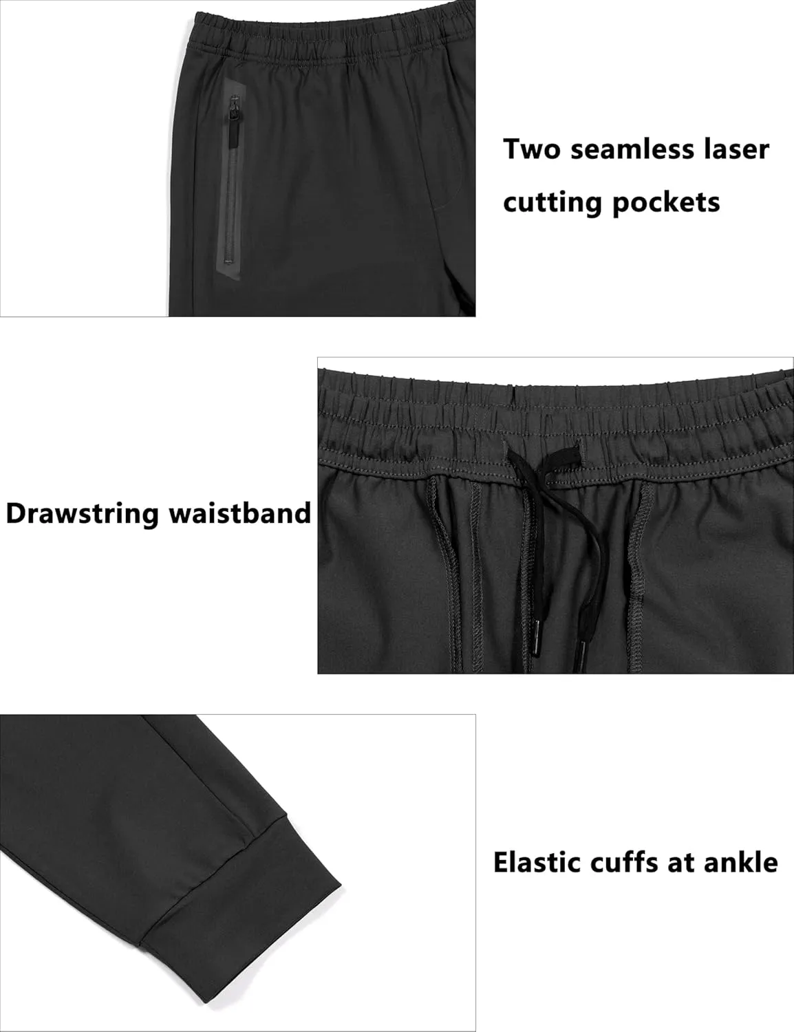 Little Donkey Andy Men's Lightweight Tapered Joggers, Quick-Dry Stretch Athletic Track Pants for Running, Gym, and Training