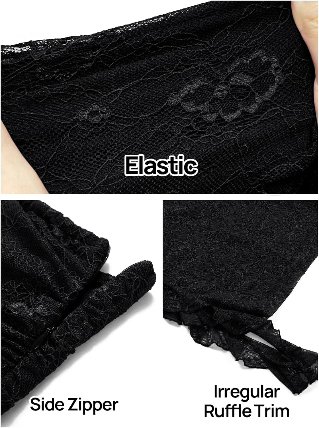 MEROKEETY Women's 2025 Strapless Bodycon Tube Midi Dress Sexy Floral Lace Ruffle Slit Wedding Guest Cocktail Party Dresses