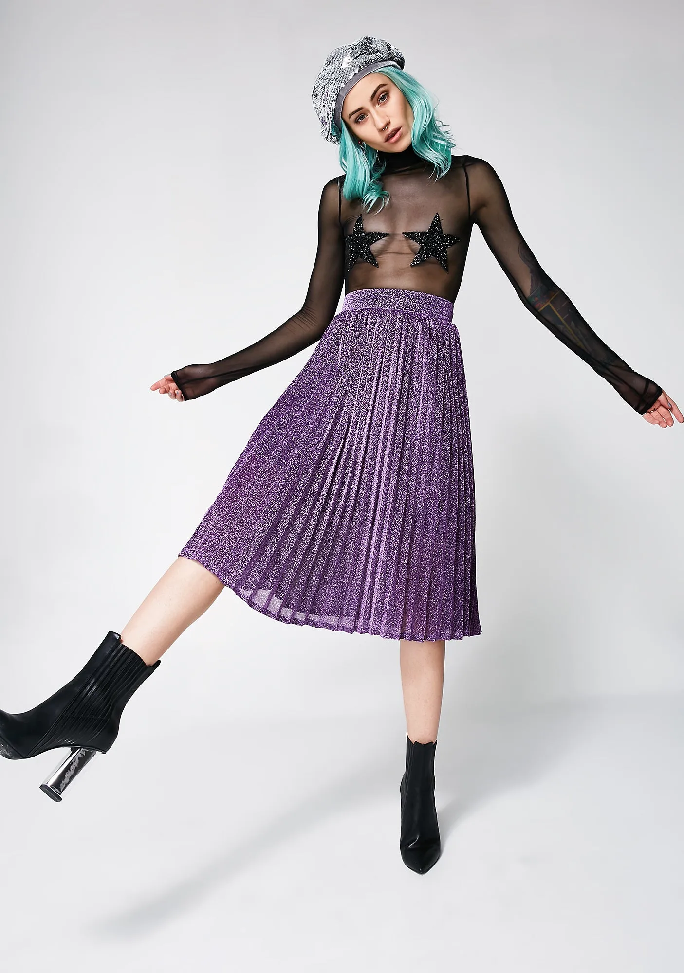 Milky Way Pleated Midi Skirt