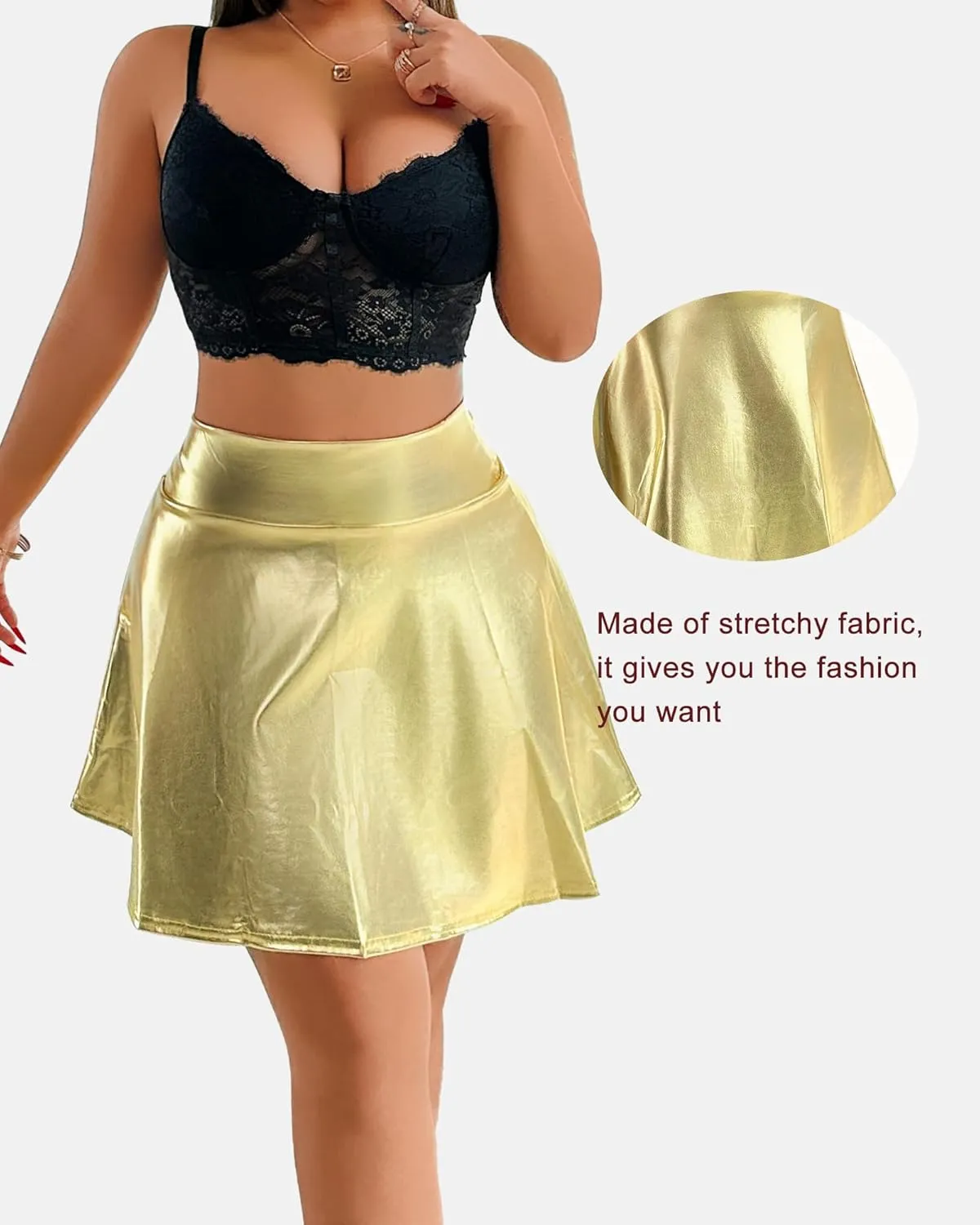 Pleated Flared Skirt Metallic Skater Skirts Shiny Flared Skort Nightclub Stage Performance Costumes Fashion Short Skirts