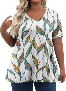 Plus Size Summer Tops Shorts Sleeve Work Shirts For Women Tops V Neck Basic Tee Tunic Oversized Blouses Comfy Clothes