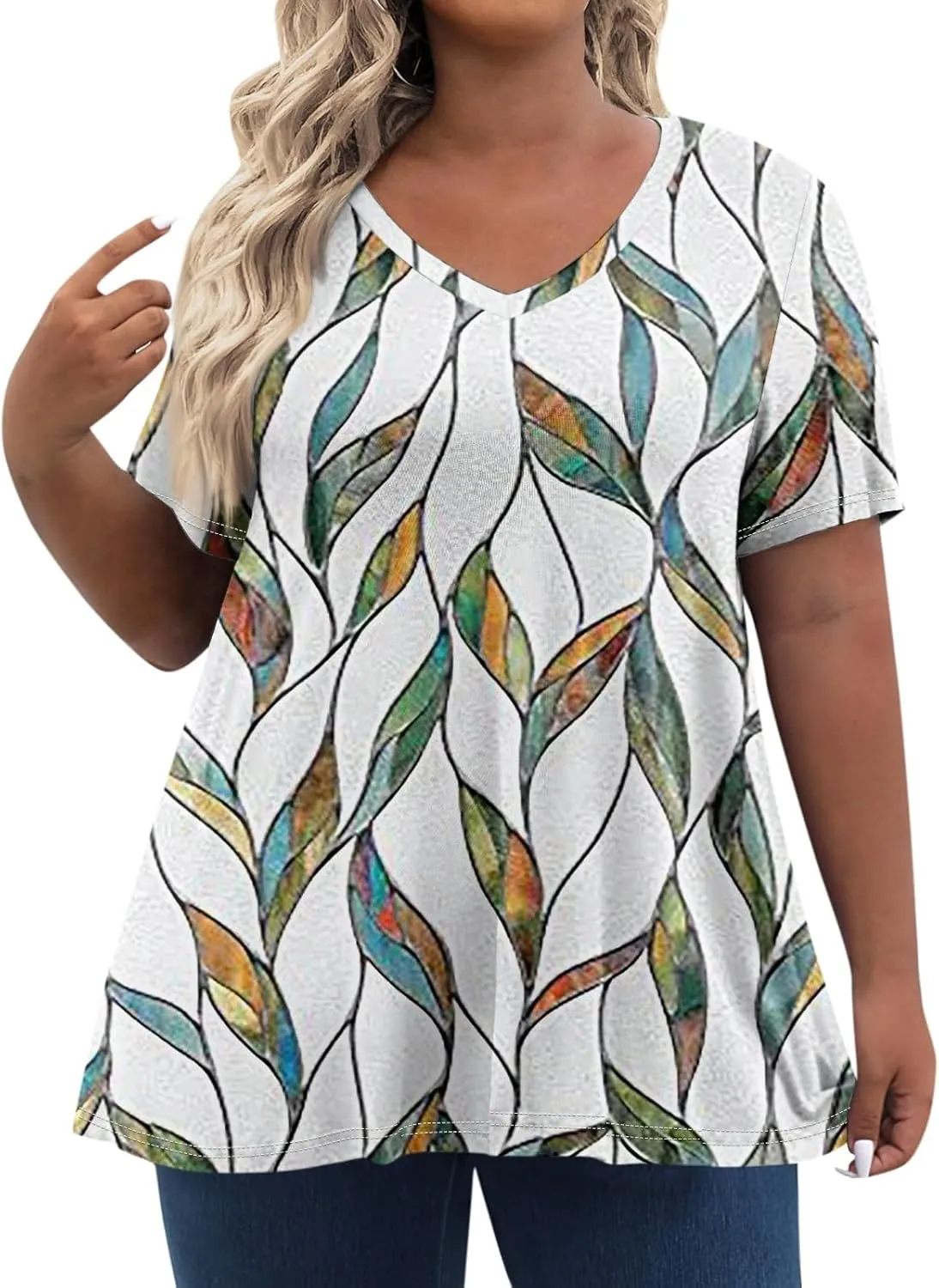 Plus Size Summer Tops Shorts Sleeve Work Shirts For Women Tops V Neck Basic Tee Tunic Oversized Blouses Comfy Clothes