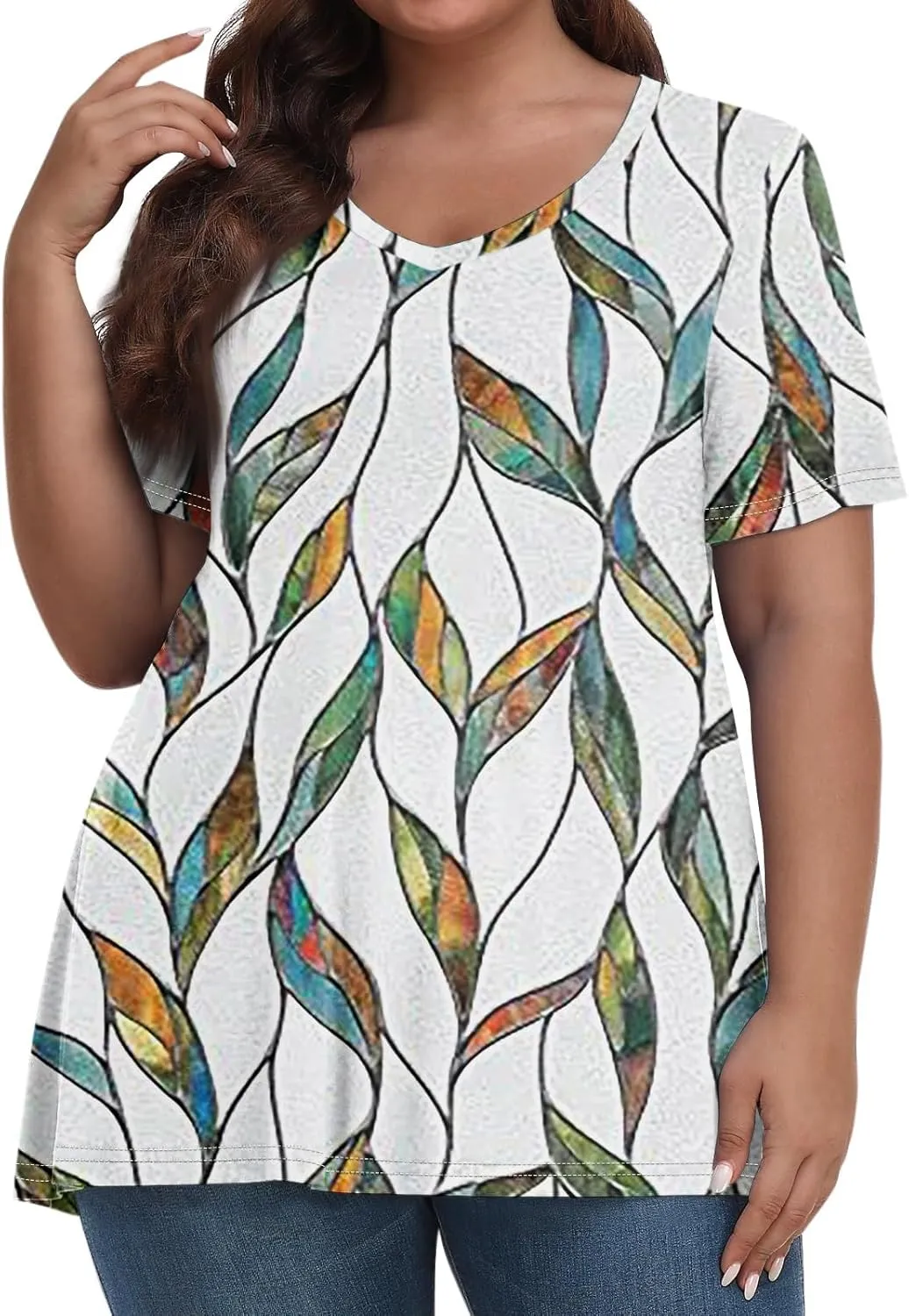 Plus Size Summer Tops Shorts Sleeve Work Shirts For Women Tops V Neck Basic Tee Tunic Oversized Blouses Comfy Clothes