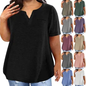 Plus Size Tops for Women Short Sleeve Oversized Henley Shirts V Neck Casual Fashion Tunic Top Basic Loose Blouses