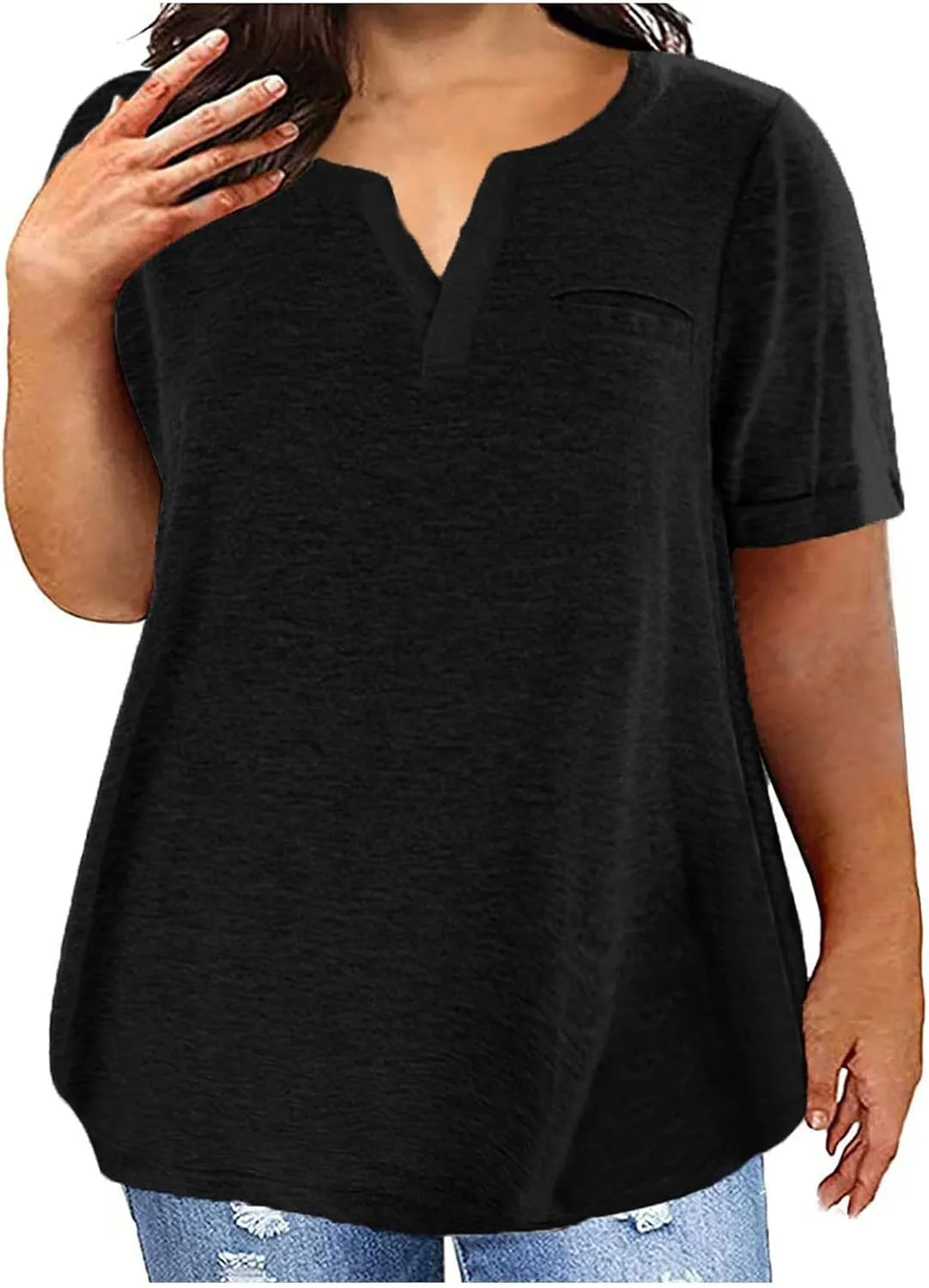 Plus Size Tops for Women Short Sleeve Oversized Henley Shirts V Neck Casual Fashion Tunic Top Basic Loose Blouses