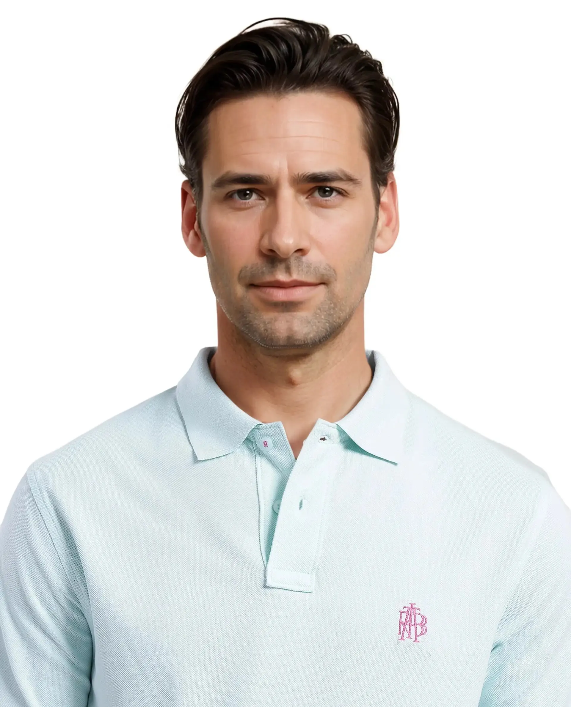 Rare Rabbit Men Pare-1 Light Blue Cotton Fabric Short Sleeve Collared Neck Regular Fit Printed Polo