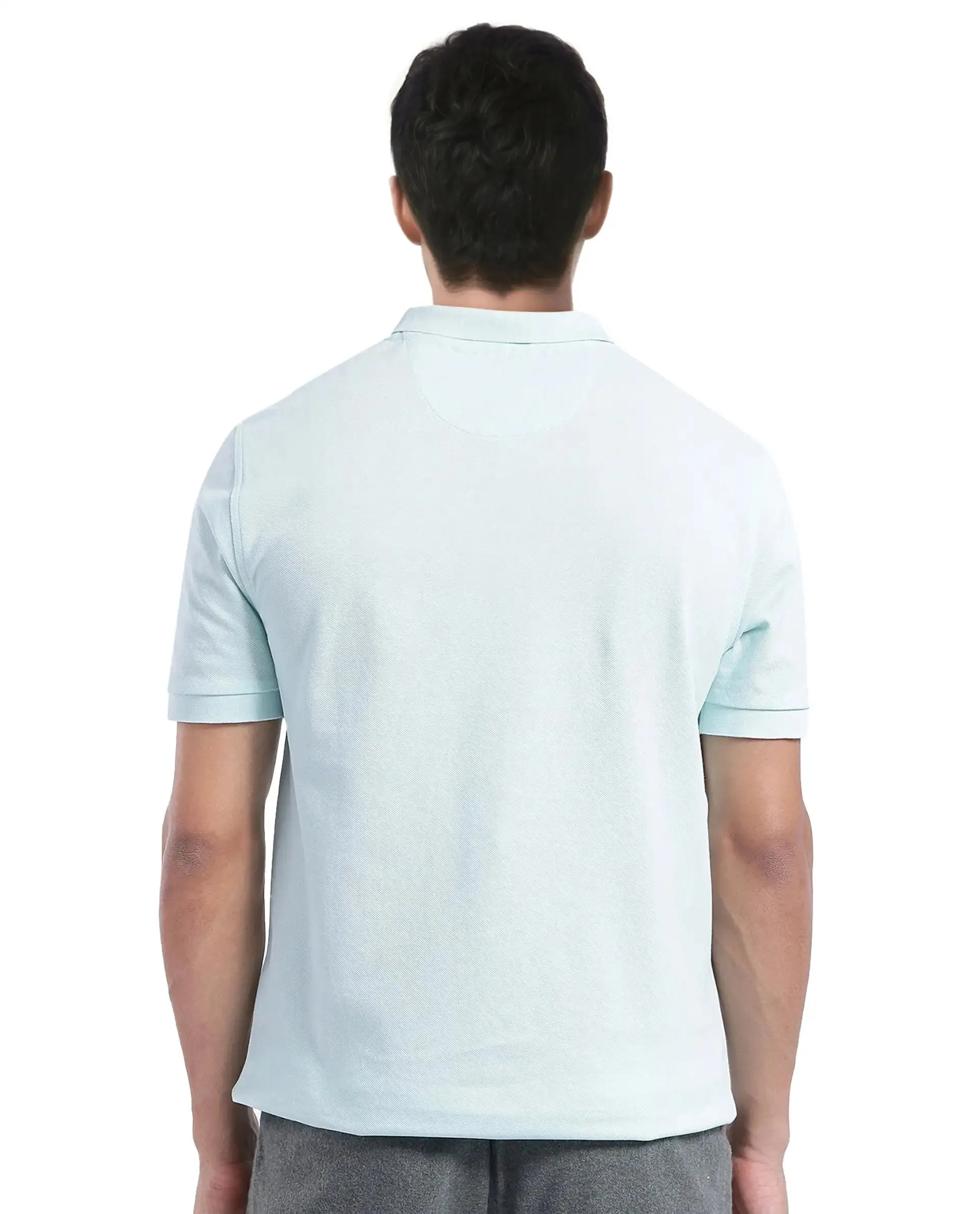 Rare Rabbit Men Pare-1 Light Blue Cotton Fabric Short Sleeve Collared Neck Regular Fit Printed Polo
