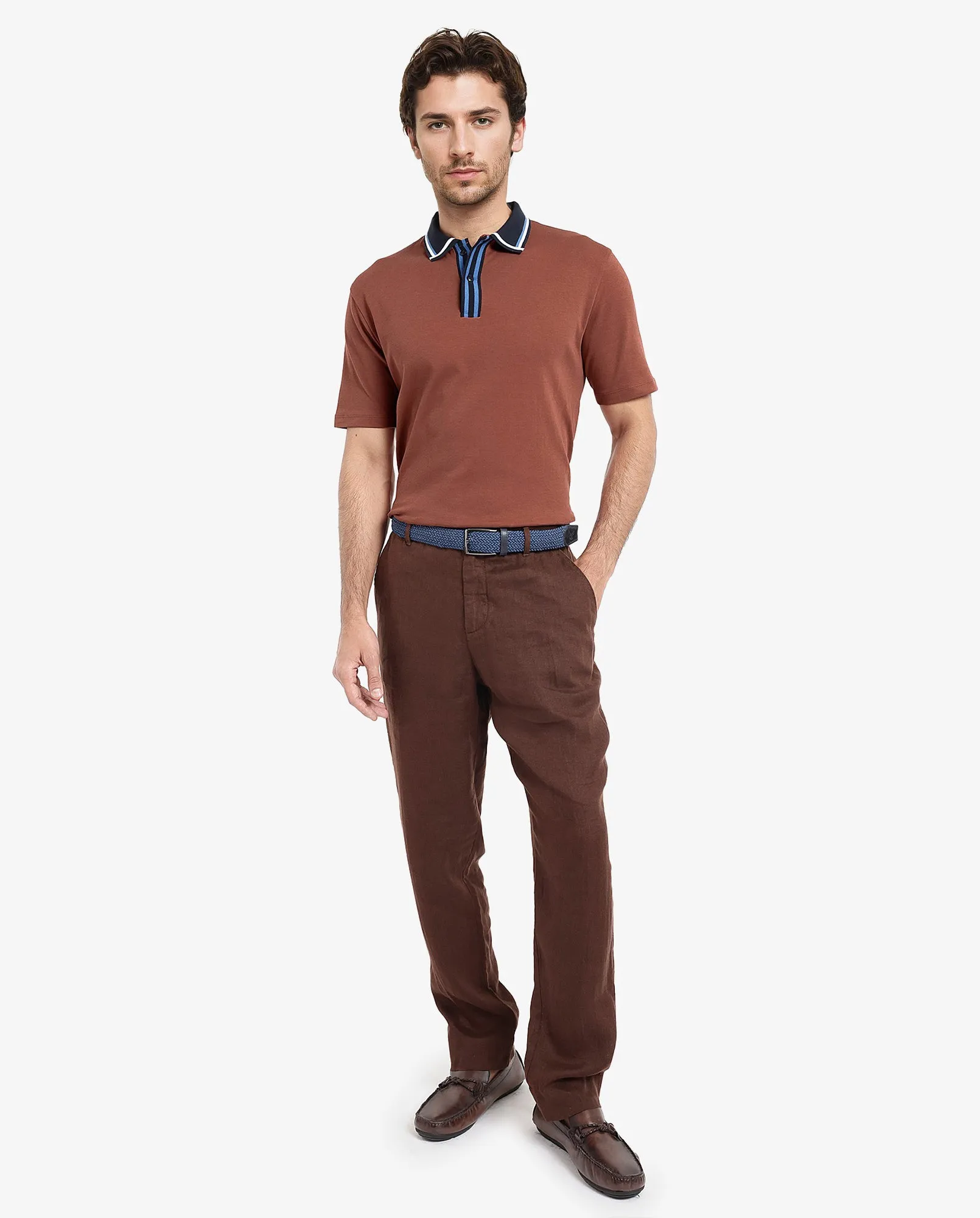 Rare Rabbit Men's Territ Light Rust Short Sleeve Collared Neck Regular Fit Plain Polo T-Shirt