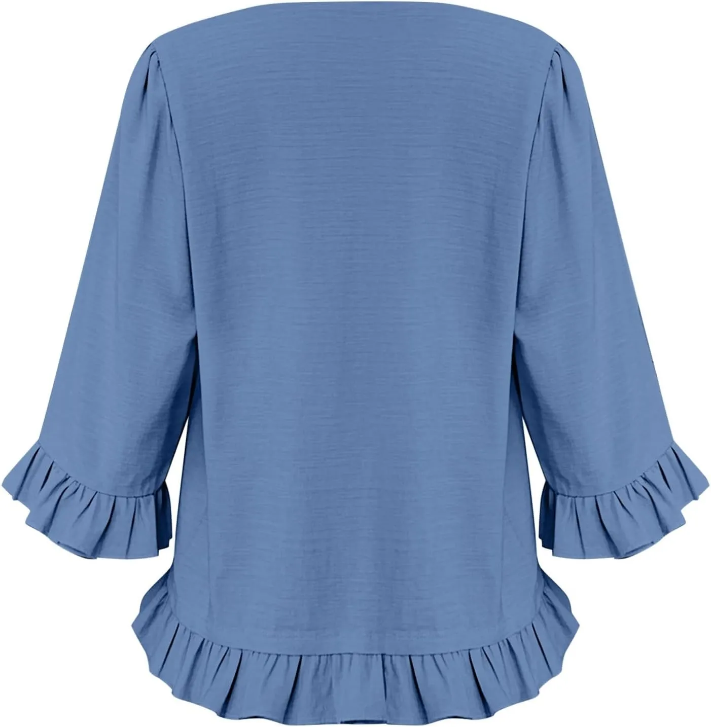 Summer Tops for Seniors 3/4 Sleeve Tops Cute Lightweight Ruffle Sleeve Shirts Loose Fit Solid Color Daily Wear Blouses
