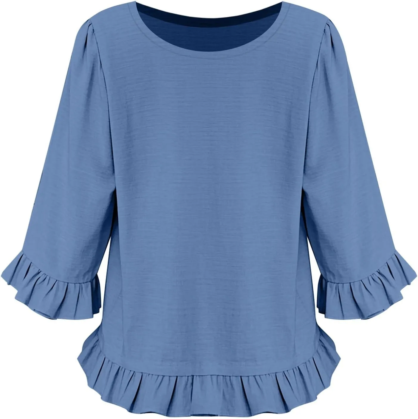 Summer Tops for Seniors 3/4 Sleeve Tops Cute Lightweight Ruffle Sleeve Shirts Loose Fit Solid Color Daily Wear Blouses