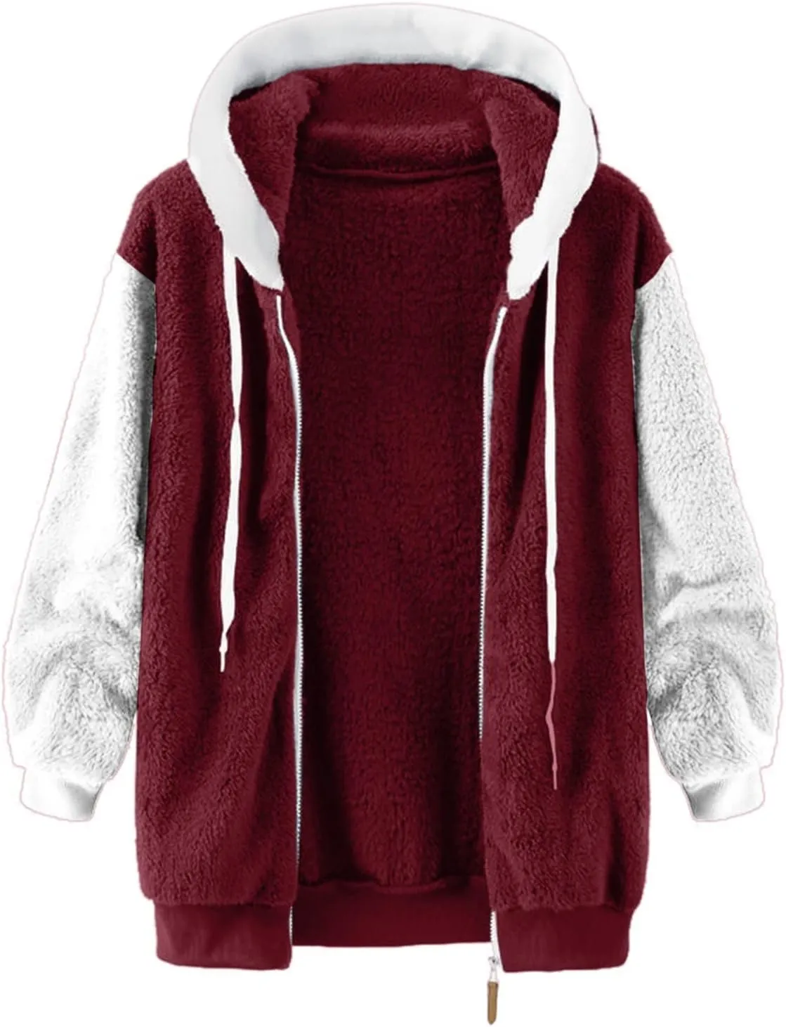 Teddy Bear Jacket for Women Plus Size Fuzzy Winter Coats Color Block Hooded Sherpa Fleece Jacket Outerwear