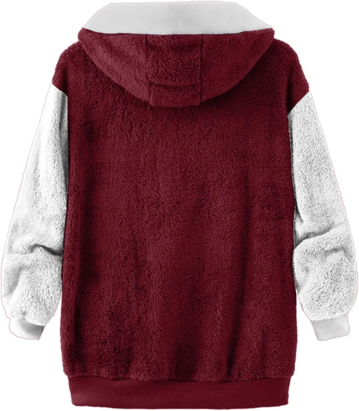 Teddy Bear Jacket for Women Plus Size Fuzzy Winter Coats Color Block Hooded Sherpa Fleece Jacket Outerwear