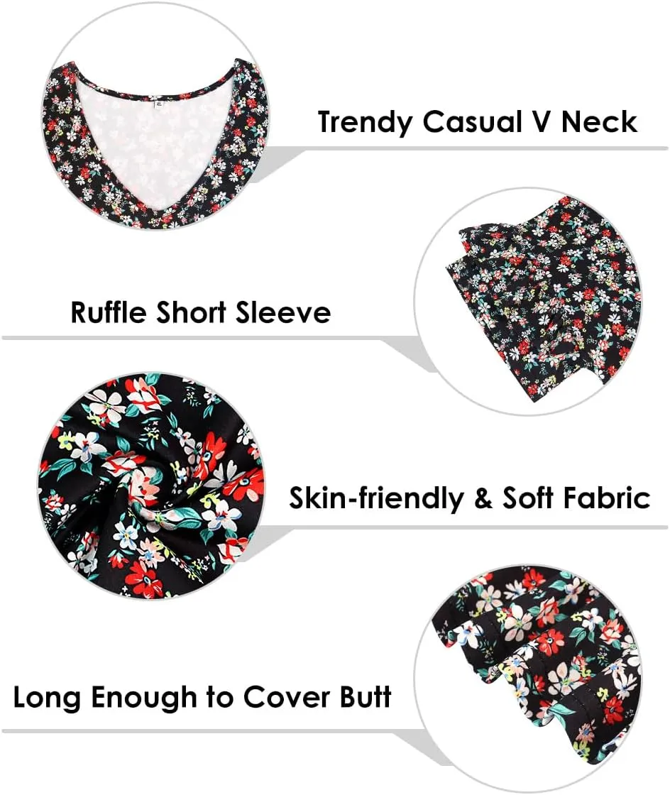 TIYOMI Plus Size Tops for Women Ruffle Shirts Button Short Sleeve Summer V Neck Tunics XL-5XL
