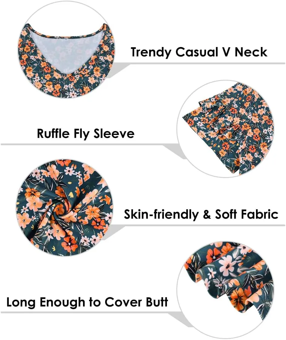 TIYOMI Plus Size Tops for Women Ruffle Shirts Button Short Sleeve Summer V Neck Tunics XL-5XL