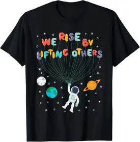 Unisex-Kids T-Shirt Black Small We Rise By Lifting Others Positive Quotes Planets Teacher Graphic Vintage Short Sleeve