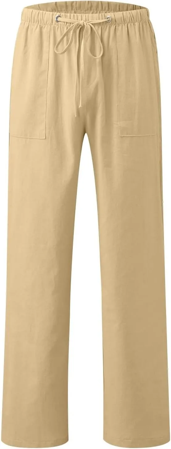 Wide Leg Pants for Women Plus Size Baggy Drawstring Long Cotton Linen Pants Summer Lounge Trousers with Pocket